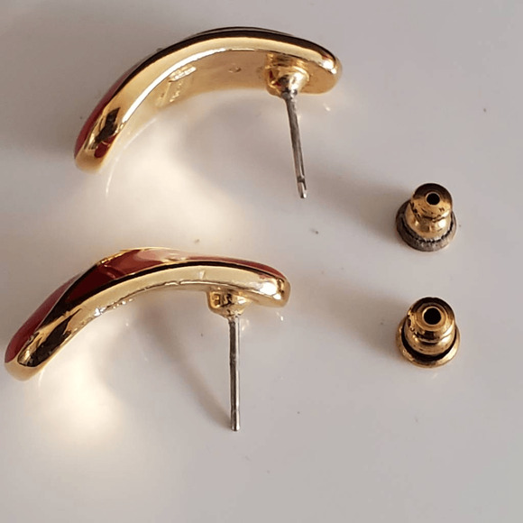 Trifari Red and Gold Enamel Earrings - Picture 4 of 5